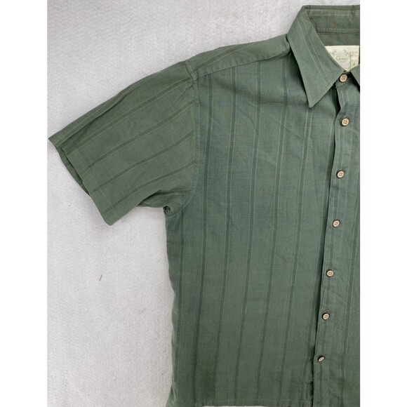 Men's L Green Bamboo Green Striped Button Up Shirt 70% Bamboo Blend Casual - Picture 4 of 6